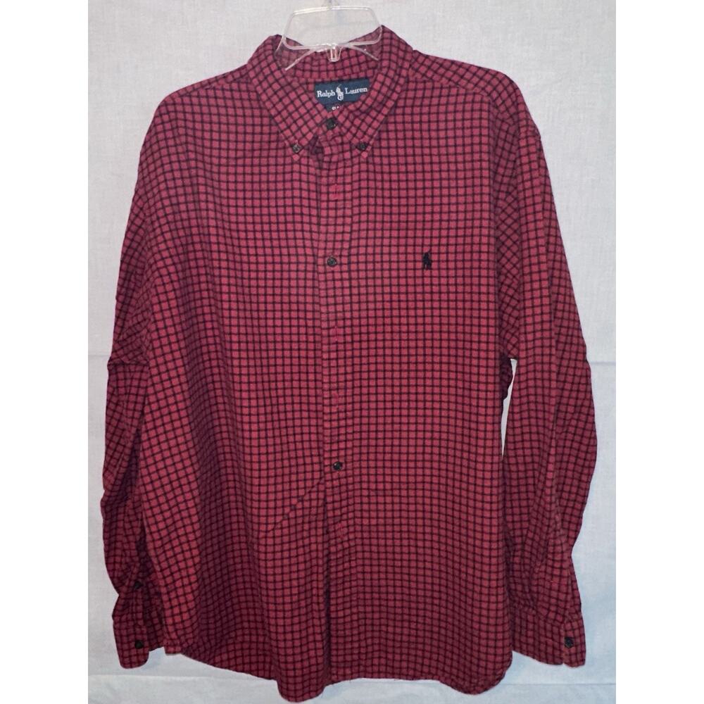 Ralph Lauren Flannel Button Up Shirt Classic Fit XXL Red Black Plaid Excellent